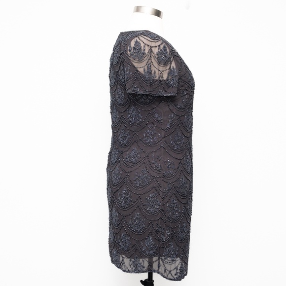 Pisaro Nights - Mini Beaded leaf Sheath Dress In Slate. - Picture 4 of 14